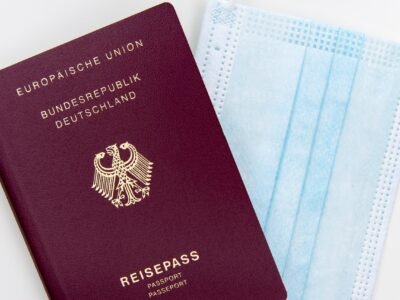 passport, face mask, pandemic, german, travel, vacation, surgical mask, medical mask, mask, protection, covid-19, coronavirus, covid, minimalist, closeup