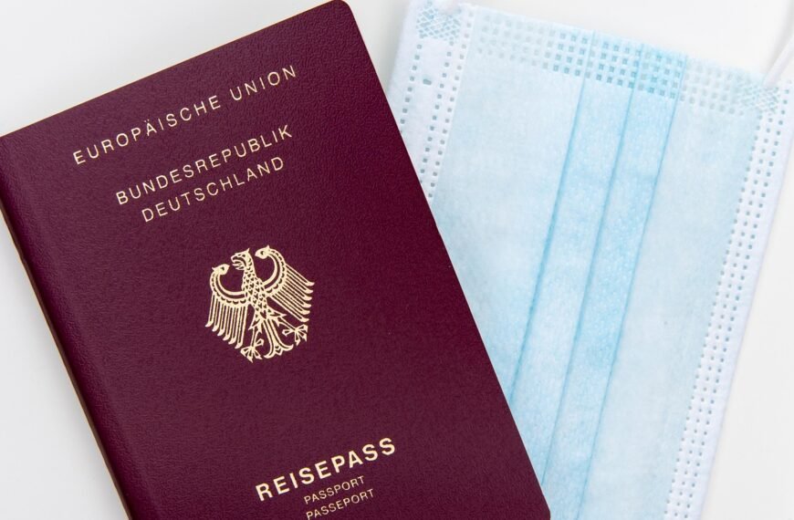 passport, face mask, pandemic, german, travel, vacation, surgical mask, medical mask, mask, protection, covid-19, coronavirus, covid, minimalist, closeup