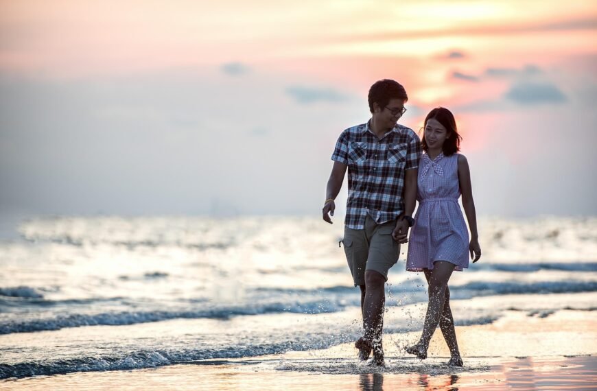happy valentines day, couple, holding hands, beach, lovers, affection, walk, walking, together, walking together, asian couple, shore, seashore, affectionate, happy couple, love, outdoor, smiling, relationship, pair, girl, sea, ocean, seaside, nature, people, water, asia